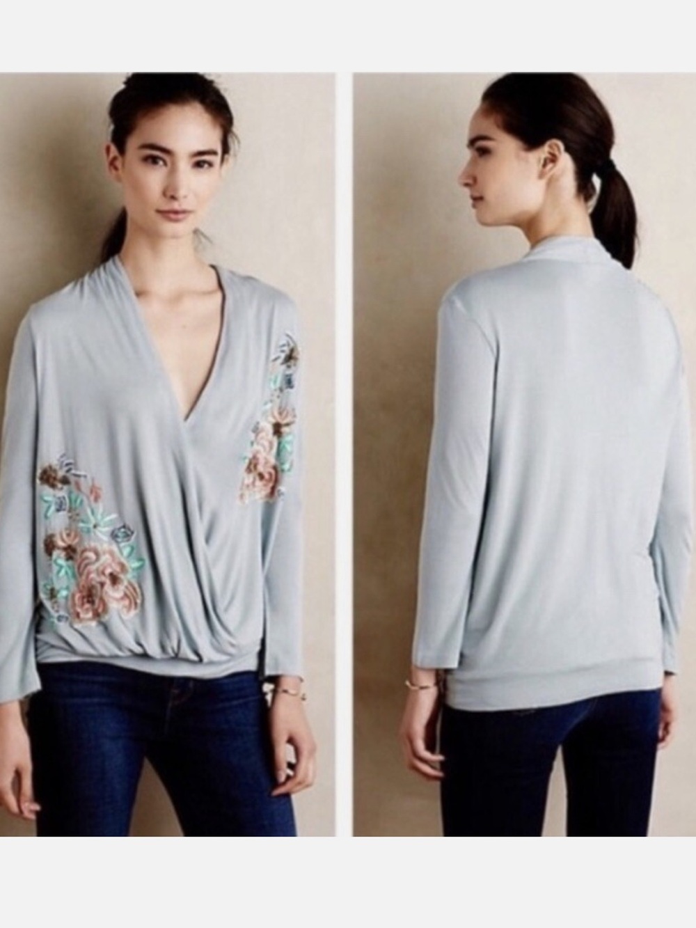 NWT Akemi + Kin - Anthropologie embroidered faux wrap top - Size Small
